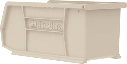 Akro-Mils 30230 AkroBins Plastic Storage Bins, Space-Saving Stackable Bins for Garage, Pantry, Craft Organization, 11" x 5" x 5", Stone, 12-Pack - color: Stone