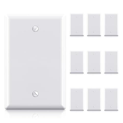 ELEGRP 1-Gang Blank Device Wall Plates, Mid-Size 4.88" H x 3.13" L Unbreakable Thermoplastic Blank Faceplate Cover for Unused Outlets/Switches, UL Listed (10 Pack, Glossy White) - color: White, size: 10 Pack