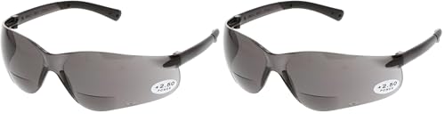 Crews BKH25G BearKat Magnifier Polycarbonate 2.5 Diopter Gray Lens Safety Glasses with Non-Slip Hybrid Black Temple Sleeve (Pack of 2) - color: Gray Lens, size: 2.5 Diopter (Pack of 2)