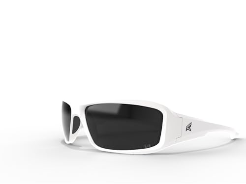 EDGE Brazeau Wrap-Around Safety Glasses, Anti-Scratch, Non-Slip, UV 400, Military Grade, ANSI/ISEA & MCEPS Compliant, 5.04" Wide, White Frame/Smoke Lens - color: White, style: Standard