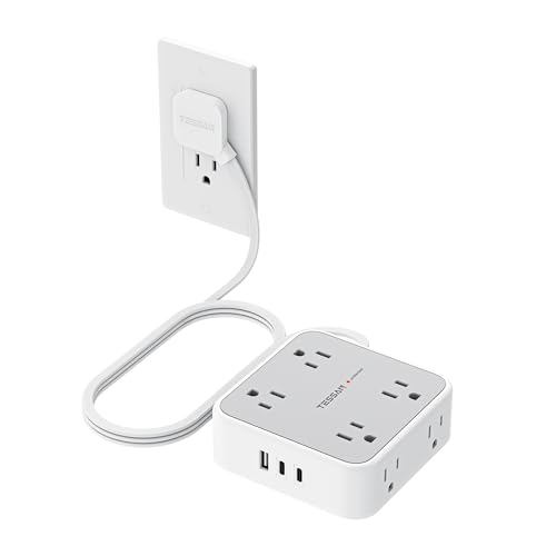 TESSAN Surge Protector Power Strip, 5 Ft Flat Plug Extension Cord with 3 USB (2 USB C) 8 Outlets, 1250W, 900J Protection, 3 Sided Outlet Extender with Power Switch for Office, Dorm Room, Grey - color: Grey with 2 USB C, size: 5 Feet