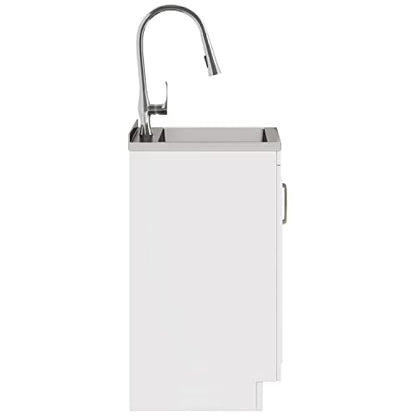 SIMPLIHOME Darwin All-in-One 24 inch Wide Utility Sink and Laundry Cabinet in Pure White Finish, Transitional Stainless Steel Sink Cabinet for Laundry Rooms with High-Arch Chrome Faucet and Storage - size: 24 Inch, style: Stainless Steel Sink
