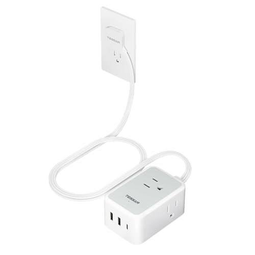 TESSAN Small Flat Plug Power Strip, Ultra Thin Extension Cord 3 ft, 3 AC Outlets with 3 USB Ports (1 USB C), Multiple Wall Outlet Extender for Cruise Travel Office School Dorm Room Essentials - color: Gray, size: 3 FT (3 USB Ports)