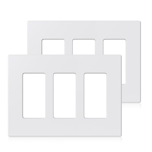 ELEGRP 3-Gang Screwless Decorative Wall Plates, Mid-Size Unbreakable Thermoplastic Faceplate Cover for Decorator Receptacle Outlet Switch, UL Listed (2 Pack, Matte White) - color: White, size: 2 Pack