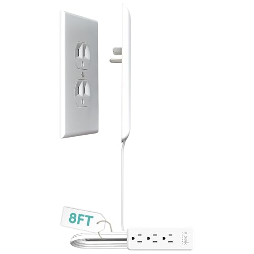 Sleek Socket Original & Patented Ultra-Thin Outlet Concealer with Cord Concealer Kit, Flat Extension Cord with Multi Outlets Power Strip, Ideal for Home Improvement, Hide Bulky and Messy Cords - size: 8ft - Single Cord, style: Standard Outlet