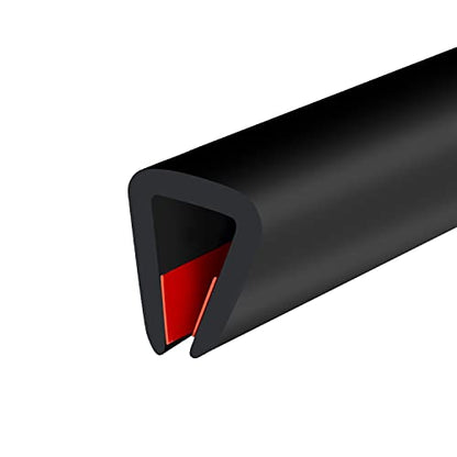 Rubber Edge Trim, Self-Adhesive U Channel Edge Trim, U Shaped Edge Protector for Glass, Mirror, Plywood, EPDM Material, Slot Width 1/4"(6.4mm), Length 10 Ft, Black - size: Fit 1/4"- L10'