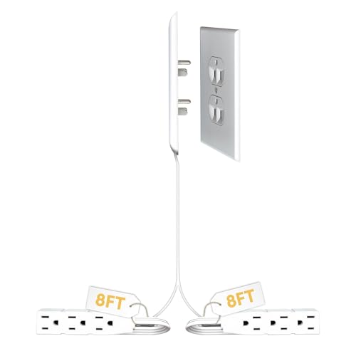 Sleek Socket Original and Patented Flat Ultra-Thin Outlet Concealer with EXTENSIO - size: 8ft - Dual Cords, style: Inverted Outlet