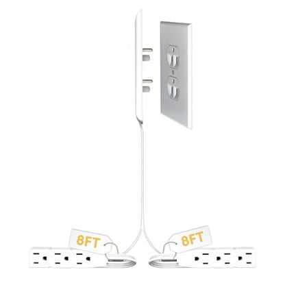 Sleek Socket Original and Patented Flat Ultra-Thin Outlet Concealer with EXTENSIO - size: 8ft - Dual Cords, style: Inverted Outlet
