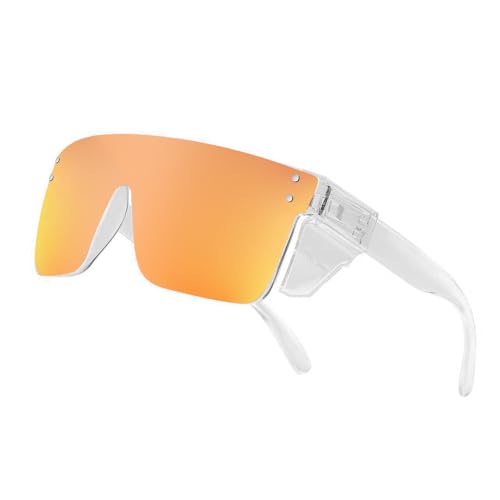 Z87 Polarized Wraparound Safety Sunglasses, UV400 Protective Eyewear for Work and Outdoors - color: Clear Sunset Mirror