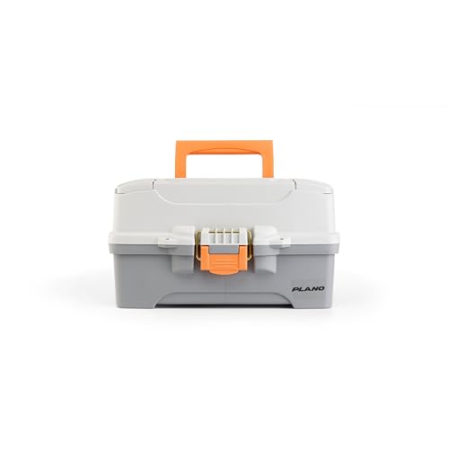 Plano Two-Tray Tackle Box, Light Grey/Dark Grey, Rust-Proof Brass Latch, Top-Access Tray with Deep Storage, Made in the USA, Portable Fishing Gear Storage Organizer - color: Light Grey/Dark Grey, style: Two-Tray