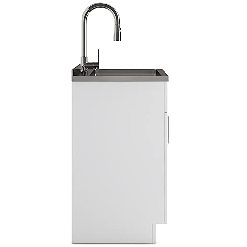SIMPLIHOME Modern Wide Shaker All-in-One 28 inch Wide Utility Sink and Laundry Cabinet in Pure White Finish, Transitional Stainless Steel Sink Cabinet for Laundry Rooms with High-Arch Chrome Faucet - color: White, size: 28 Inch