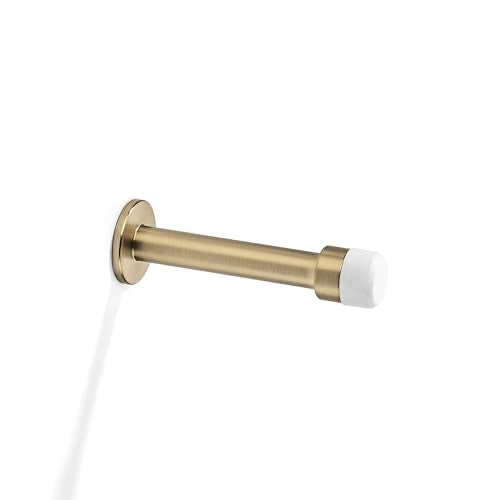 Khtumeware 3" Brushed Brass Premium Door Stoppers,Metal Solid Rigid Door Stop 2 Pack, Sound Dampening Door Stop Bumper Wall Protetor,Satin Brass - color: Brushed Brass