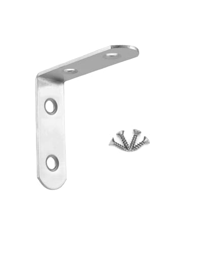 QWORK Stainless Steel L Brackets for Wood, 40Pcs 16x50mm Corner Brace with Screws, 90 Degree L Shaped Brackets for Furniture Fixation