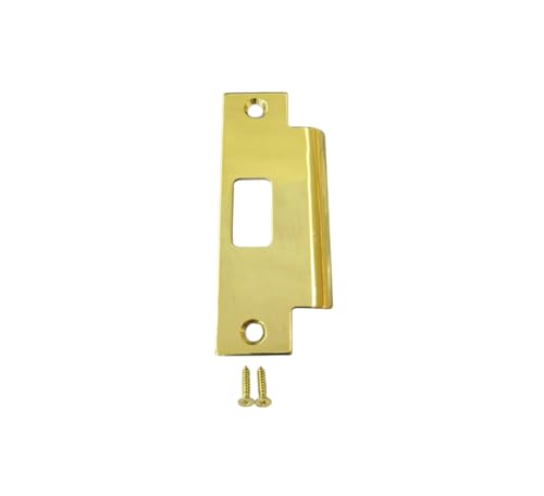 QCAA Solid Brass Extended Replacement Lock Strike Plate, Round Corner, 4-7/8" for Deadbolt, Polish Brass, 1 Pack, Made in Taiwan - color: Polished Brass, size: 1 Pack