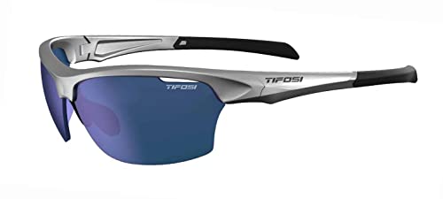 Tifosi Intense Sport Sunglasses Men & Women - Ideal For Golf, Pickleball, Running & Tennis. Vented Lenses Prevent Fogging - color: Silver W/Smoke Lens Blue Mirror