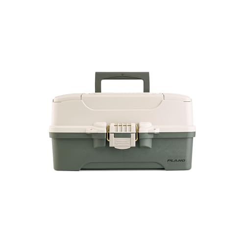 Plano Three-Tray Tackle Box, Green/Tan, Rust-Proof Brass Latch, Top-Access Tray with Deep Storage, Made in the USA, Portable Fishing Gear Storage Organizer - color: Green/Tan, style: Three-Tray