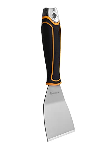 ROLLINGDOG 3 Inch Stainless Steel Paint Scraper - Bent Blade Putty Knife & Chisel Scraper for Wallpaper Removal, Floor Stripping, Carpet Trim – Ergonomic Handle with Hammer Cap - color: 3" Bent Scraper