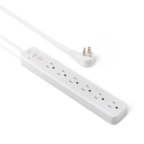 Amazon Basics Surge Protector Power Strip, 6-Outlet, 790 Joules, 6ft Extension Cord, Safety Shutters, White
