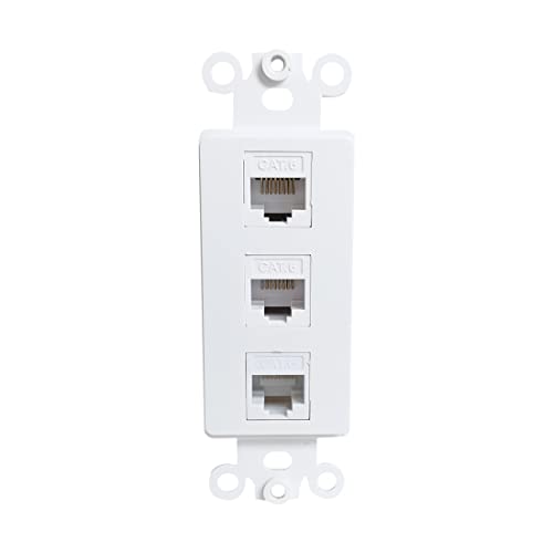 3 Port CAT6 Ethernet Wall Plate Insert - CAT 6 RJ45 Network Cable Keystone Insert for Midsize/Oversize Decorator Cover Plate - style: 3CAT6-Insert