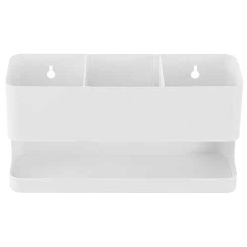 MyGift Hair Tool Organizer, 3-in-1 Metal Hair Dryer Holder, Wall Mounted Blow Dryer Holder, White Bathroom Organizer for Curling Irons, Hair Straighteners, Hair Brush Holder and Hot Tools - color: White