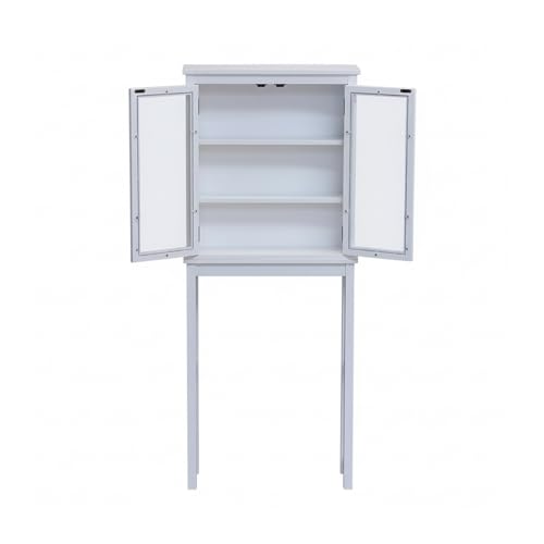 Alaterre Furniture Dorset Over-The-Toilet Storage Cabinet with Tempered Glass Doors – White Wood Bathroom Space Saver Organizer with Adjustable Shelves, Hutch & Wall Mount Hardware - size: Toilet Shelf + Glass Door Cabinet