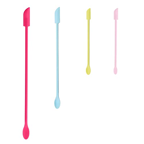 Mini Spatula Silicone Spatula Set, 4pcs Small Makeup Scrapers for Cosmetics, Reusable Beauty Tiny Tools, Thin Jar Scraper, Get Last of Makeup Out - color: Rose, Blue, Yellow, Pink
