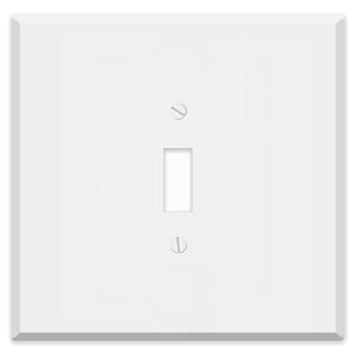 Oversized White Metal Outlet Covers, 2 Gang With Single Toggle Switch, 5.5" x 5.5" Jumbo Toggle Switch Wall Plate, Centered Toggle Wall Plate, White Painted Metal, Corrosive Resistant - color: White Metal, size: 2-Gang Centered Toggle
