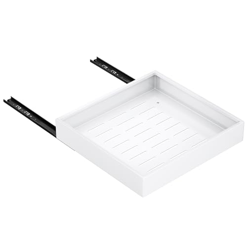 Pull out Cabinet Organizer,21"Deep, 20"Wide Heavy Duty Full-Extension Slide out Drawers Fixed with Nano Adhesive,Roll Out Shelves Sliding Cabinet for Kitchen,Bathroom,Pantry,under sink Storage(White) - color: White, size: 20"wide-21"deep (1pack）