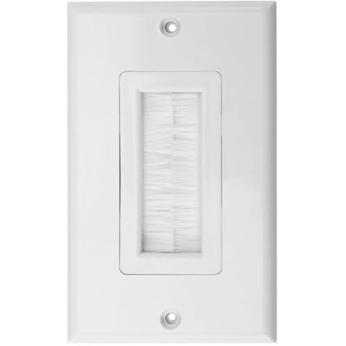 Brush Wall Plate for Cable Management, Single Gang Decorator White Cover, In-Wall Wire Pass Through, For Low Voltage Cables