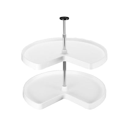 Rev-A-Shelf 2 Tier Kidney Cut Lazy Susan for Corner Base Cabinets, Plastic, 28" Double Shelf Swivel Kitchen Spice/Can Organizer, White, 3472-28-11-52 - size: 28 inch