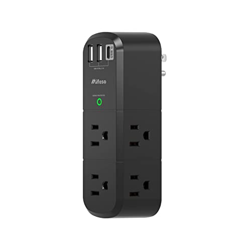 USB Outlet Extender Surge Protector - with Rotating Plug, 1800 Joules, 6 AC Multi Outlet and 3 USB Ports (1 USB C), 3-Sided Swivel Power Strip with Spaced Splitter for Home, Office, Travel - color: Black, size: 2A1C, 1 Pack