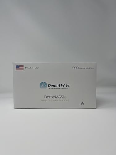 DEMETECH ASTM Level 3 Protective 3-Layer Face Mask, Ear-Loop Style, Adult Mask - color: Yellow - 50 Pack