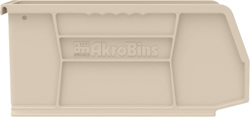 Akro-Mils 30230 AkroBins Plastic Storage Bins, Space-Saving Stackable Bins for Garage, Pantry, Craft Organization, 11" x 5" x 5", Stone, 12-Pack - color: Stone