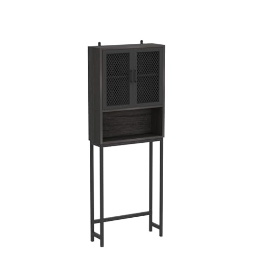 Launica Over The Toilet Storage Cabinet, Industrial Bathroom Organizer Above Toilet, Bathrooms Space Saver Stand with Shelf, Wood and Metal Freestanding Bathrooms Rack Behind The Toilet, Dark Gray Oak - color: Dark Gray Oak