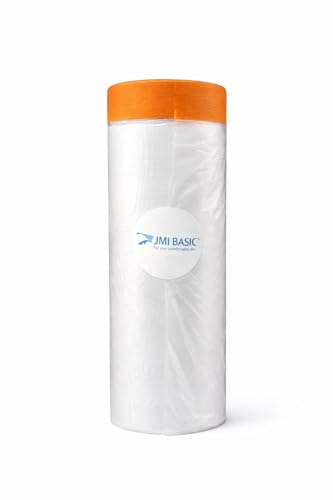 Pre-Taped Masking Film Sets - 1 Roll, Orange Tape and Drape Painters Plastic Sheeting for Painting, High Visibility Paint Plastic Covering Overspray Protection - 65 Feet (1, 35 Inch) - size: 35 Inch