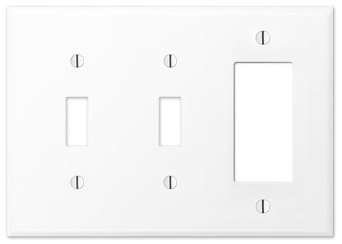 OVERSIZED 3 Gang Combo Metal Wall Plate - (2) Toggle with (1) Decorator/GFCI Combination Light Switch Plate Cover, Steel Painted White, Made in USA, UL Listed, 5.5 x 7.5 Inches - color: Combo: Toggle / Toggle / Rocker