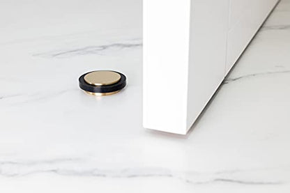 EVI Herrajes | Adhesive Door Stop | Ø1.75" X 0.55" | Adhesive Installation | Brass Satin Matte Finish | Black Natural Silicone Rubber | Mod. I-203X12MT - color: Brass Matte - Black Rubber