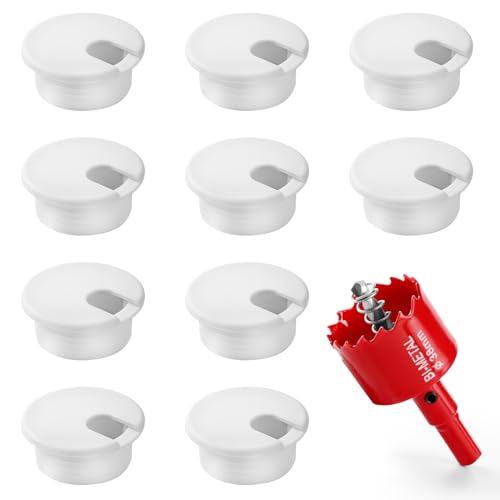 Desk Grommet 1.5 Inch (38 mm) 10 Pieces, Desk Hole Cover for Cables White, ABS Plastic Grommet Hole Cover with Hole Saw for Wires Cables Through The Countertop by XIOGZAXI - color: White-u, size: 1.5 Inch