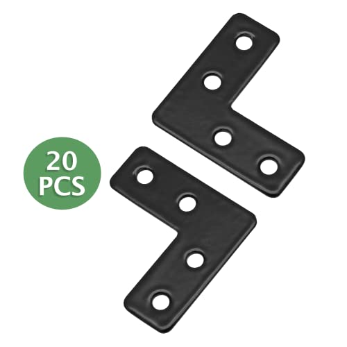 Uenhoy 20 Pcs L Shape Flat Mending Plates 40mm x 40mm (1.57" x 1.57") Flat Corner Braces, Right Angle Photo Frame Bracket, Black - size: 40x40mm/1.57"x1.57", style: L Shape