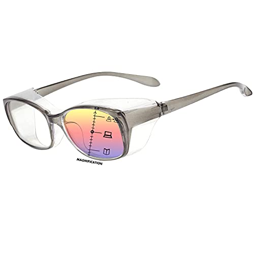 Dollger Safety Glasses with Readers 1.5 2.0 1.0 Progressive Multifocus Anti Fog and Blue Light Blocking Reading Glasses - color: Grey, size: 2.0x