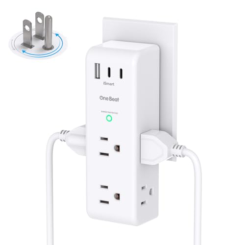 Surge Protector Outlet Extender with Rotating Plug, 6 AC Multi Plug Outlet with 3 USB Ports (2 USB C), 1800 Joules, 3-Sided Swivel Power Strip with Spaced Outlet Splitter for Home, Office, Dorm, White - color: White, size: 2C1A, 1 Pack