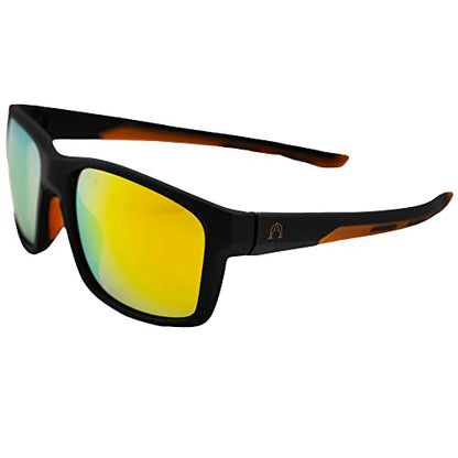 Alpha Omega AO4 Wraparound Sports Motorcycle Sunglasses Riding Glasses for Men or Women Black Frame w/Orange Mirror Lens