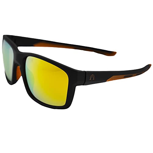 Alpha Omega AO4 Wraparound Sports Motorcycle Sunglasses Riding Glasses for Men or Women Black Frame w/Orange Mirror Lens