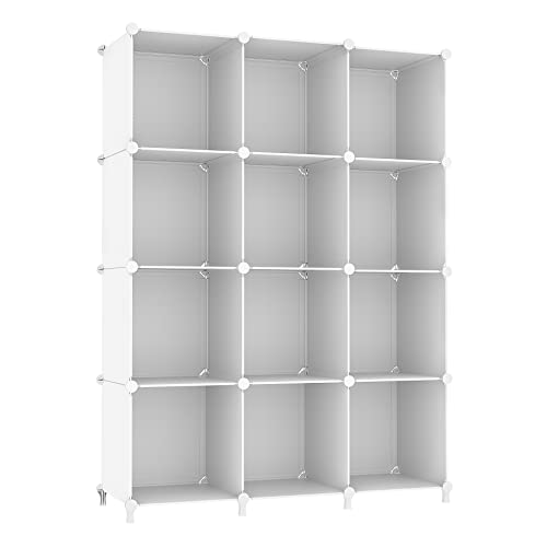 AWTATOS Cube Storage Organizer Storage 12 Cube Bookshelf DIY Plastic Closet Clothes Storage Shelves with Wooden Mallet, Stackable Storage Solution for Home, Bedroom, White - color: White