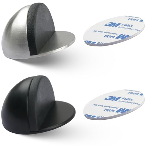 2 Pcs Adhesive Door Stopper Stainless Steel Floor Door Stopper Floor Mounted Door Stops for Living Room Bedroom Bathroom Office (Black&Silver) - color: 2Pcs