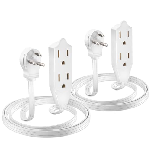 Maximm Cable 3 Feet Flat Plug Extension Cord/Wire, Multi Outlet - 3 Prong Angled Plug Extension Cord - White UL Certified (2 Pack) - color: White, size: 3 Feet, style: 2 Pack