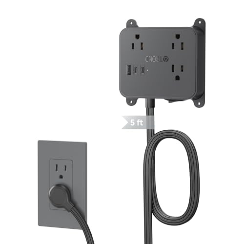 TROND Ultra Thin Flat Extension Cord, Flat Plug Power Strip with 3 USB Charger, 3 AC Outlets Desktop Charging Station, Wall Mount Low Profile Power Strip for Home, Bedroom, Dorm Room Essentials Black - color: Black, size: 5FT