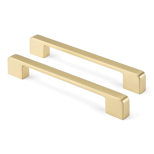 Rergy Cabinet Pulls Gold Handles for Cabinets, 10Pack Gold 6-1/4inch Hole Center, Square Drawer Hardware Zinc Alloy Dresser Handle for Cupboard - color: Brushed Gold, size: 6.25"/160mm Hole Center