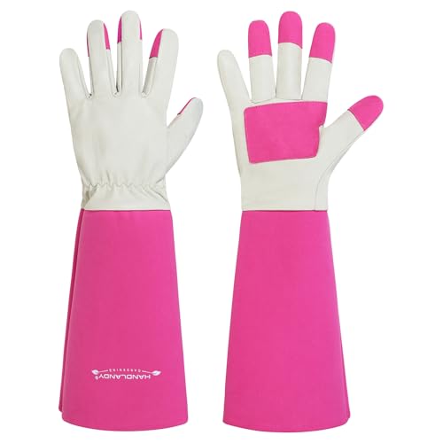 HANDLANDY Rose Pruning Gardening Gloves for Men & Women, Thornproof Long Gauntlet Gloves, Pigskin Leather - Breathable & Durability (Small) - color: Pink, size: Small (Pack of 1)