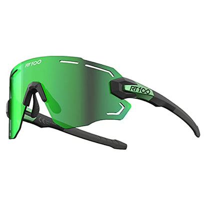 RIDE YOUR WAY Professional wrap around Frameless Cycling Sunglasses for Men and Women - color: Black Green-full Green Ml
